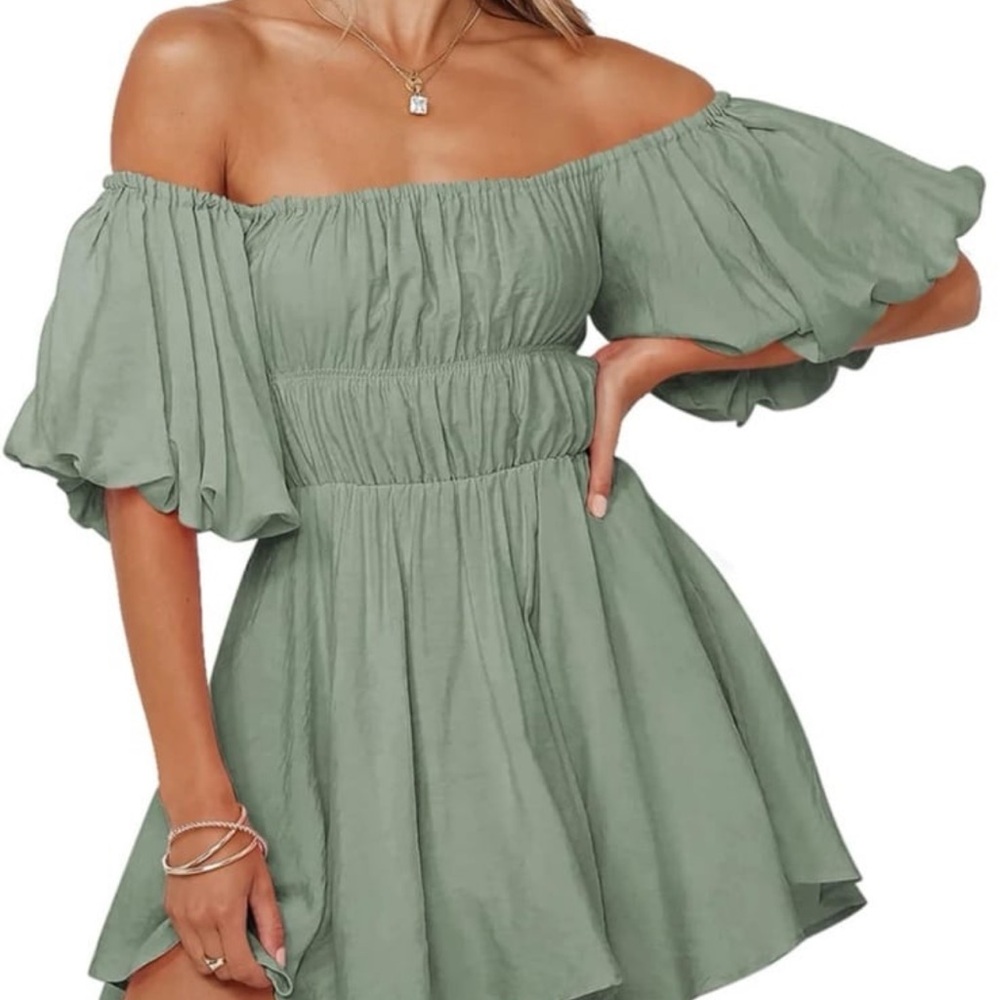 Off-Shoulder Green Dress